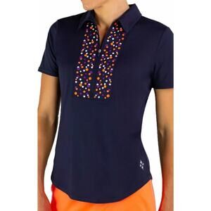 JF Ladies Golf Polo Shirt - Polka Dot Midnight Blue Active Wear Tennis Casual M